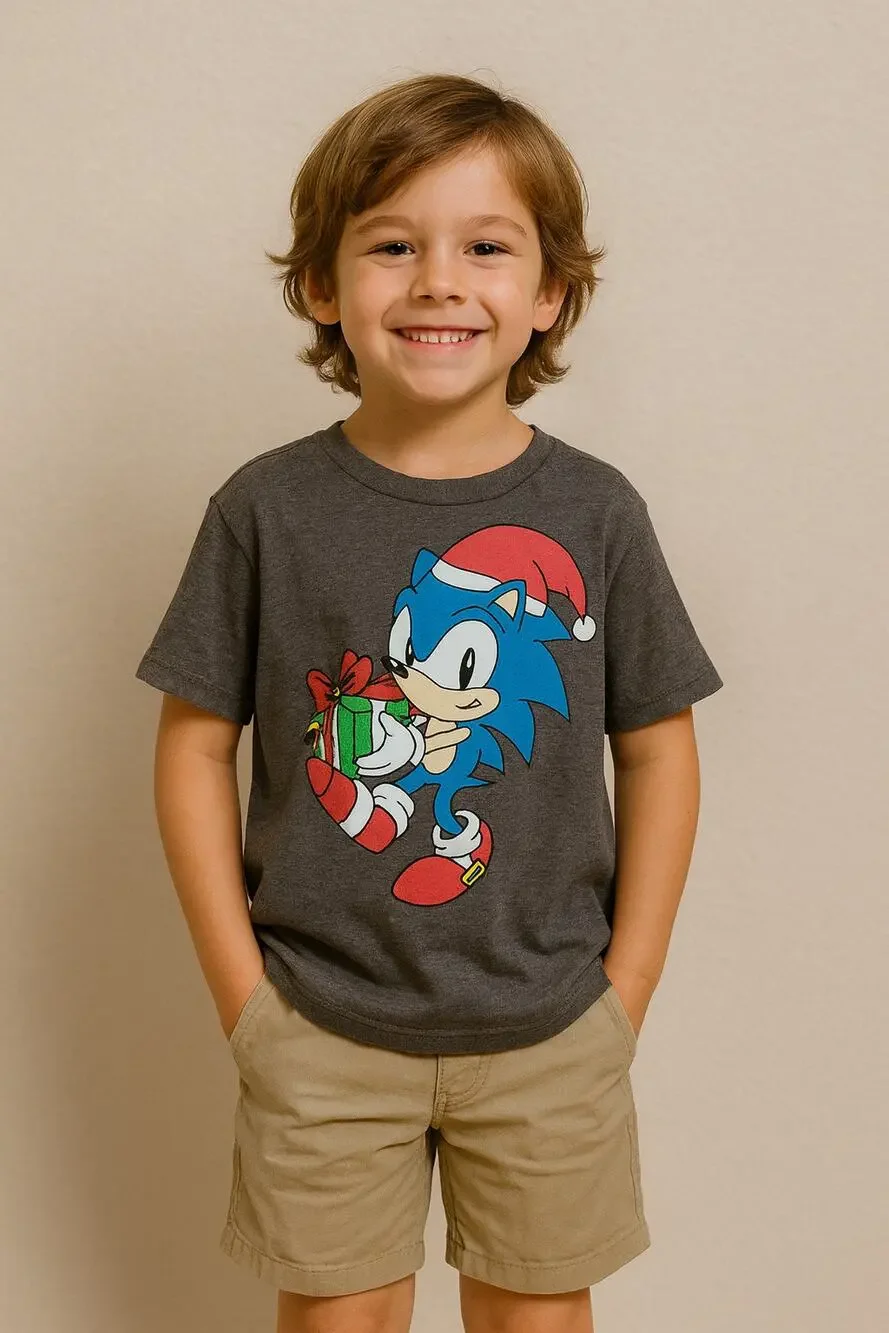 Old Navy Kids Sonic the Hedgehog Christmas Tee Gray Holiday Graphic Size L 10-12